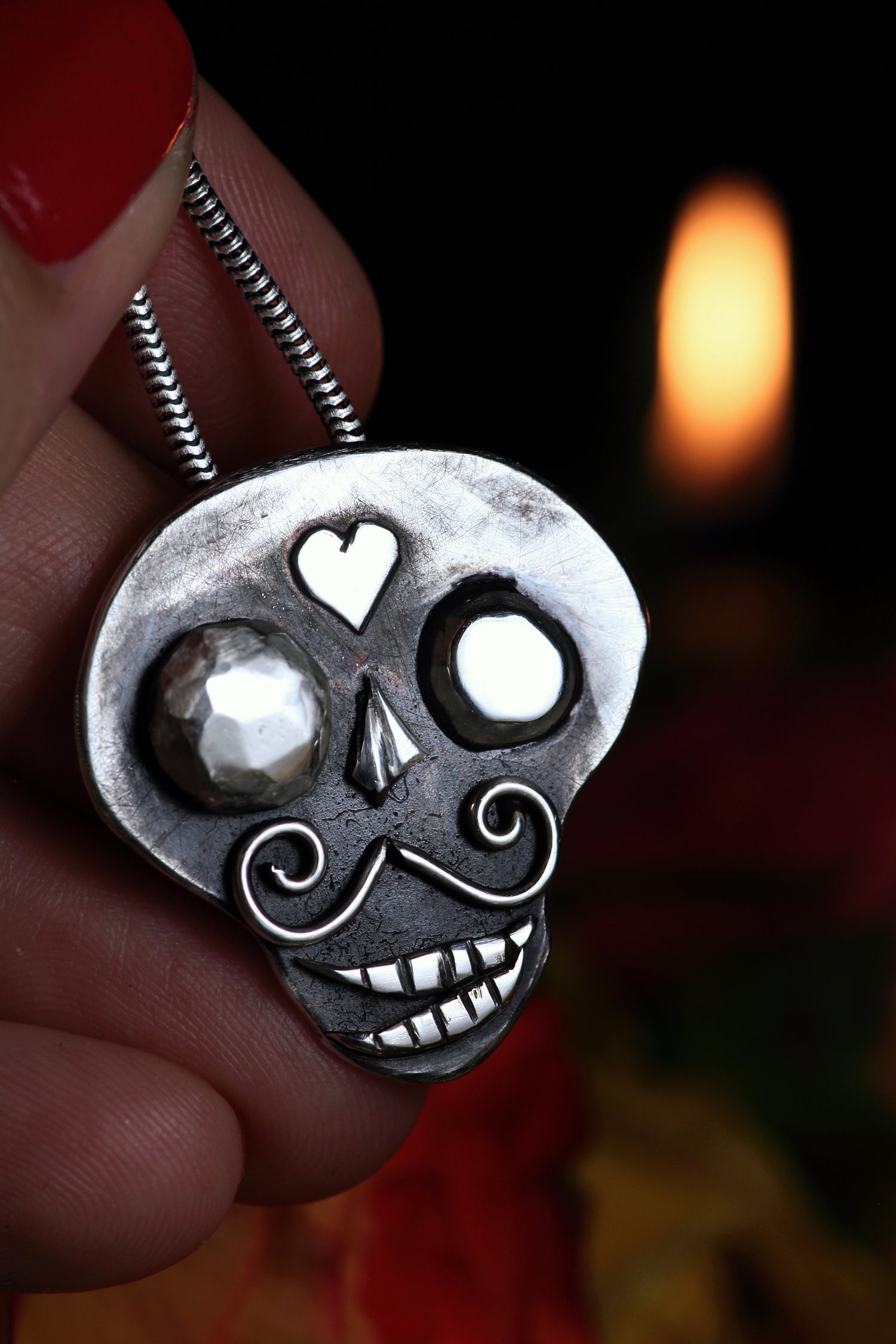 AMOR ETERNO Silberanhänger · SILVER MIRAGE Serie #2 · Totenkopf Maske · Dia de los Muertos