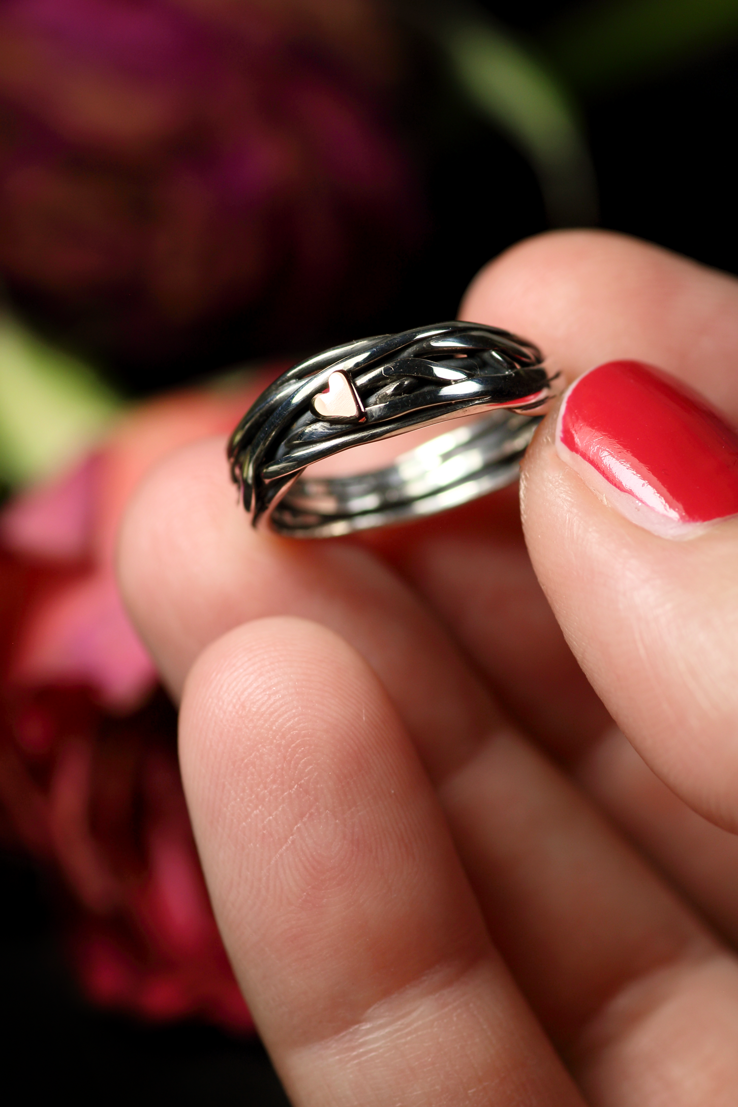 HERZ AUS GOLD INFINITY Unikat Ring aus Silber 925 mit 18k Rosé Gold Heart · Ringgrösse EU 53 -54