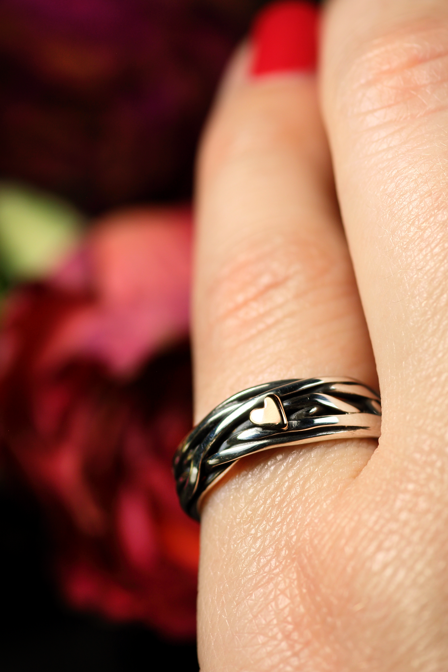 HERZ AUS GOLD INFINITY Unikat Ring aus Silber 925 mit 18k Rosé Gold Heart · Ringgrösse EU 53 -54