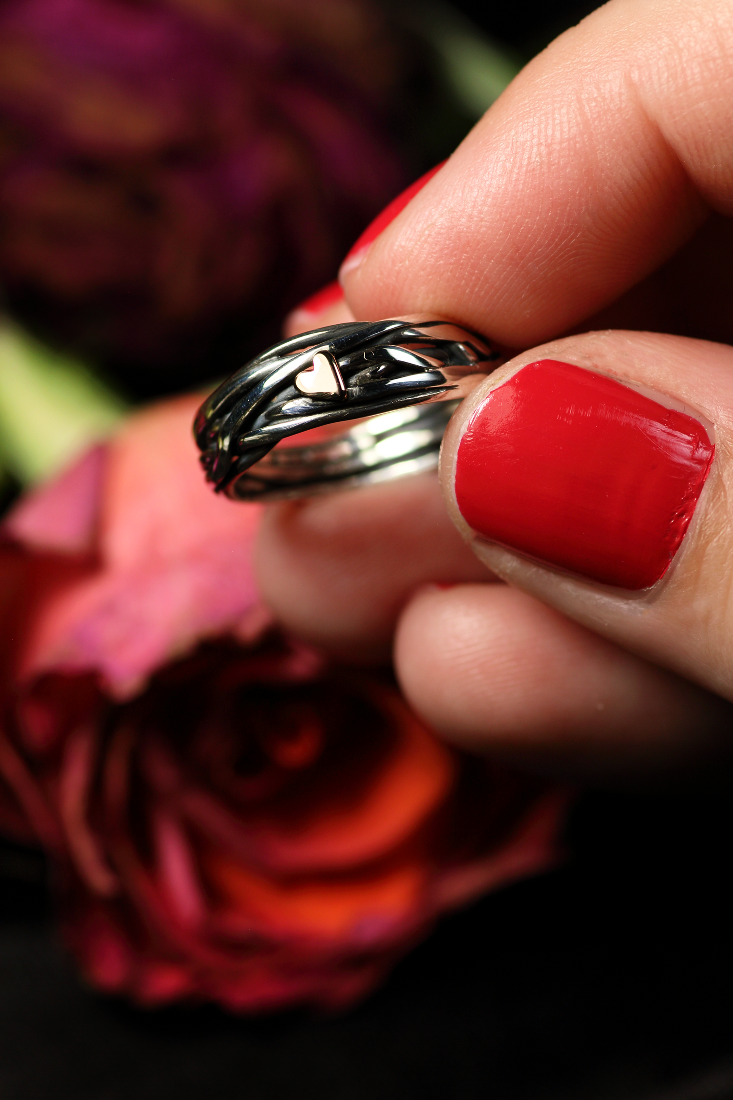HERZ AUS GOLD INFINITY Unikat Ring aus Silber 925 mit 18k Rosé Gold Heart · Ringgrösse EU 53 -54