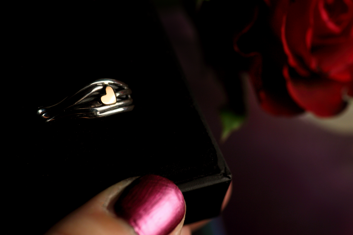 HEART OF GOLD INFINITY Unique ring made of 925 silver with 18k rose gold · C · Ring size EU 53