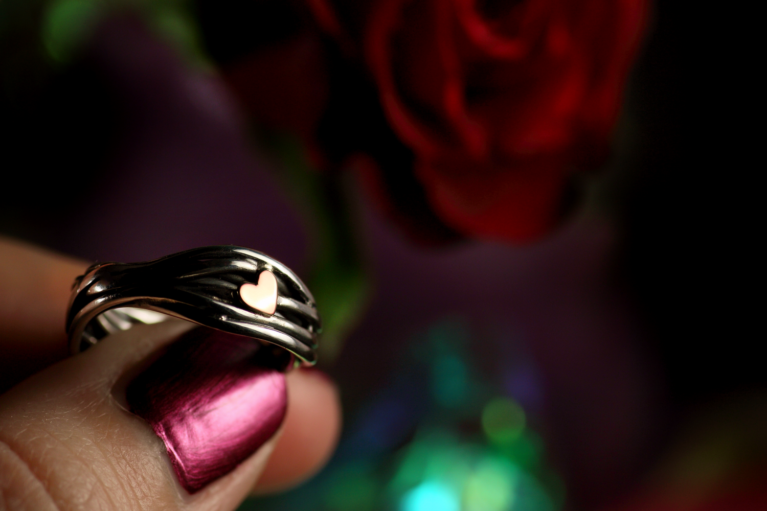 HEART OF GOLD INFINITY Unique ring made of 925 silver with 18k rose gold · C · Ring size EU 53