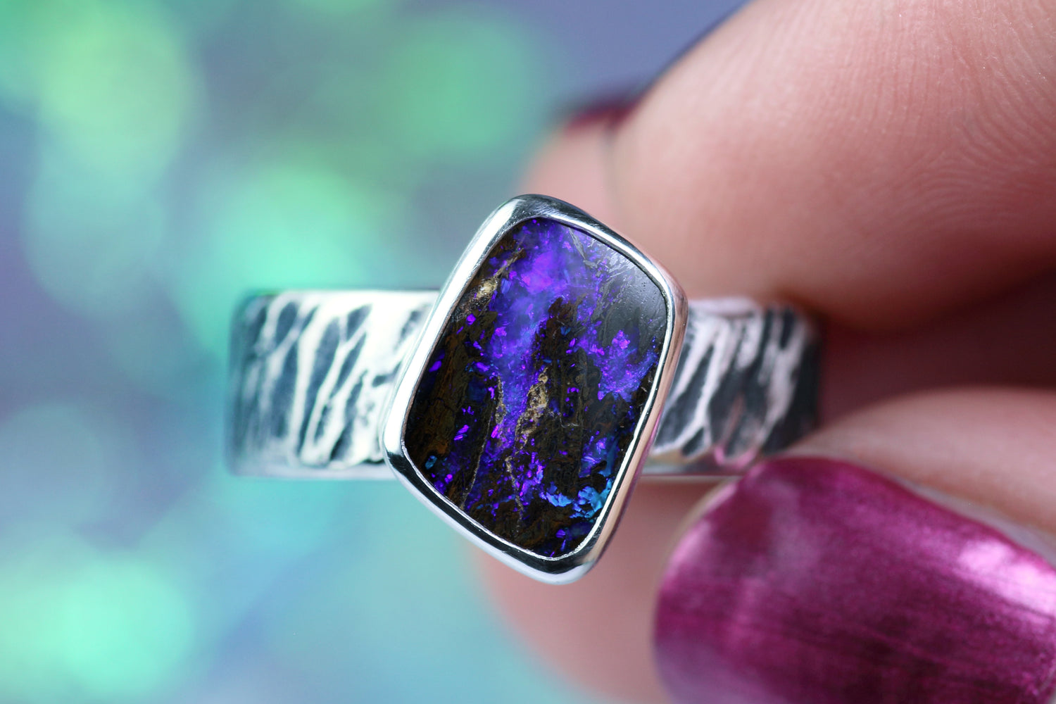 NAMIR INDIGO silver ring with Australian opal · EU 59