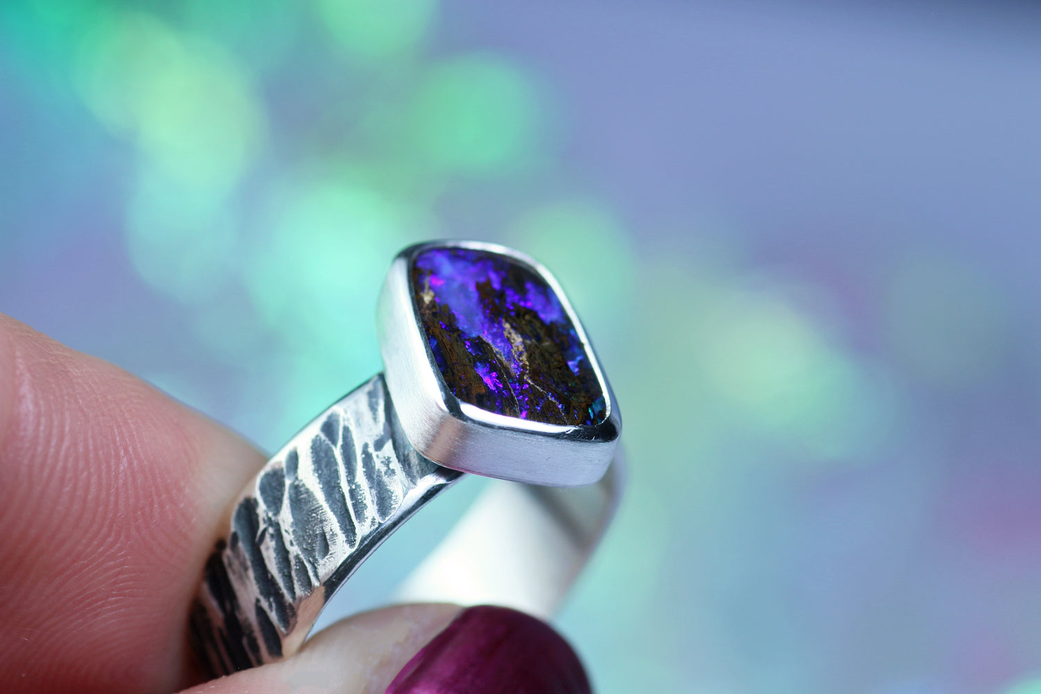 NAMIR INDIGO silver ring with Australian opal · EU 59