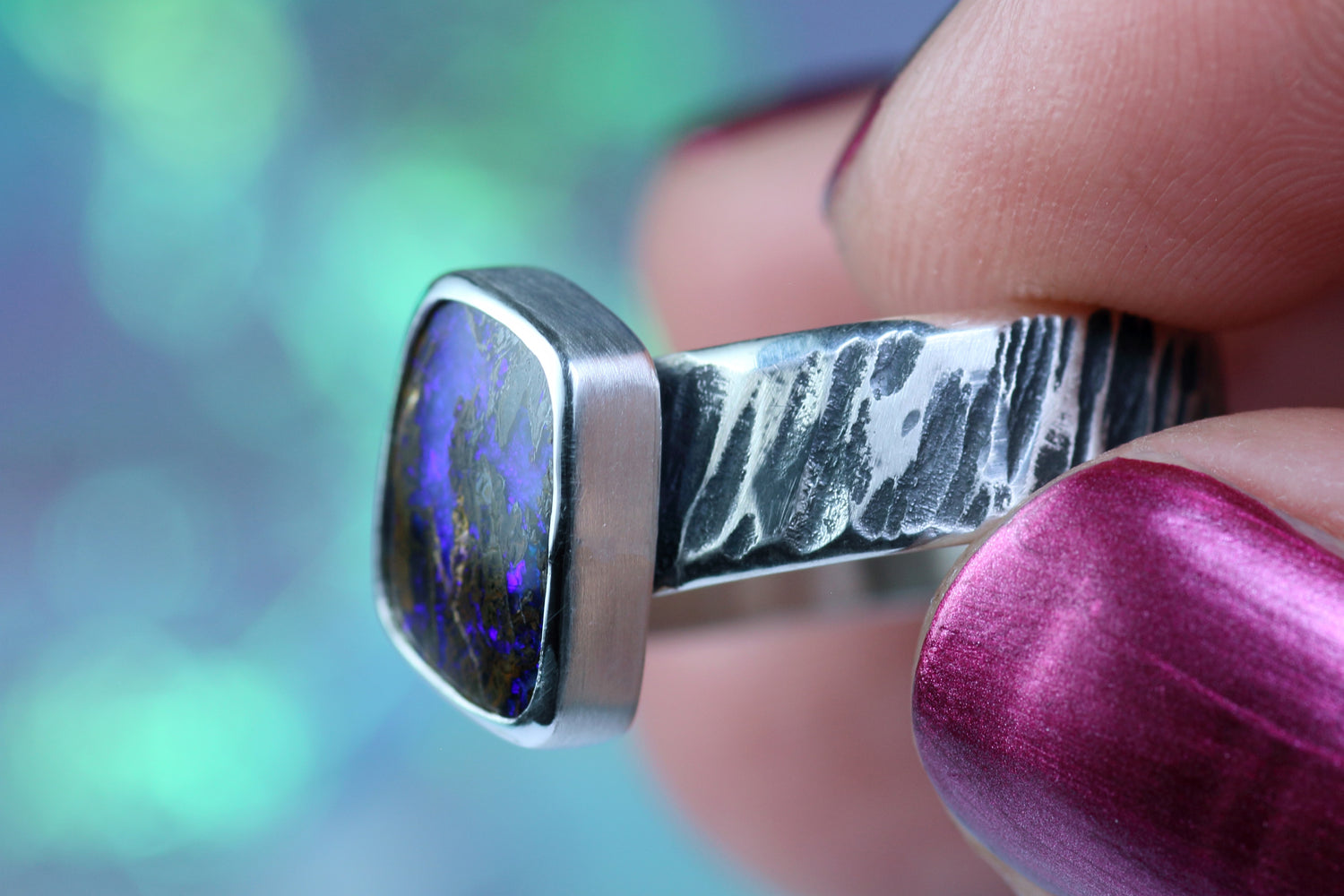 NAMIR INDIGO silver ring with Australian opal · EU 59