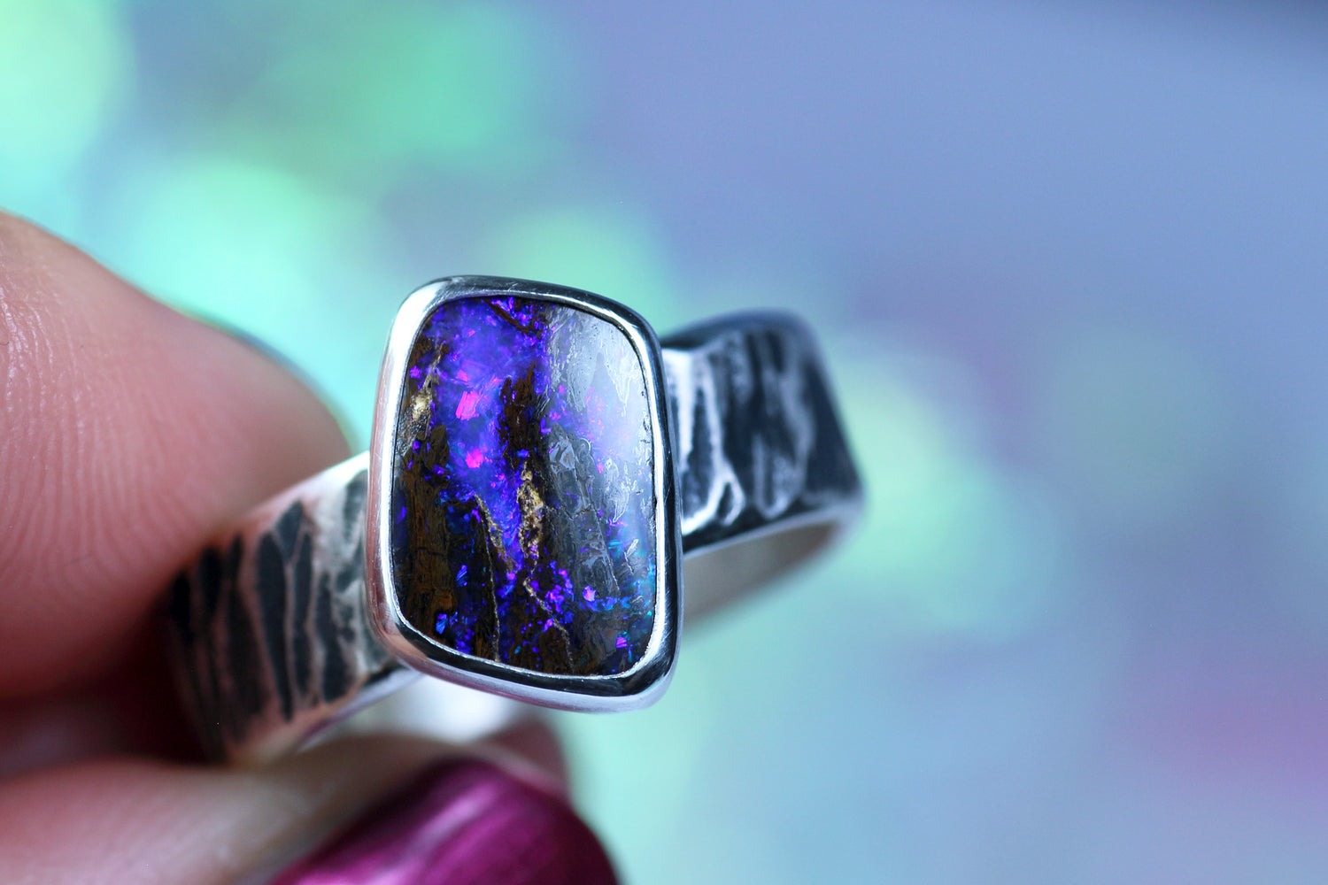 NAMIR INDIGO silver ring with Australian opal · EU 59