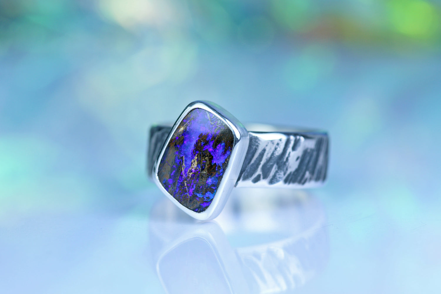 NAMIR INDIGO silver ring with Australian opal · EU 59
