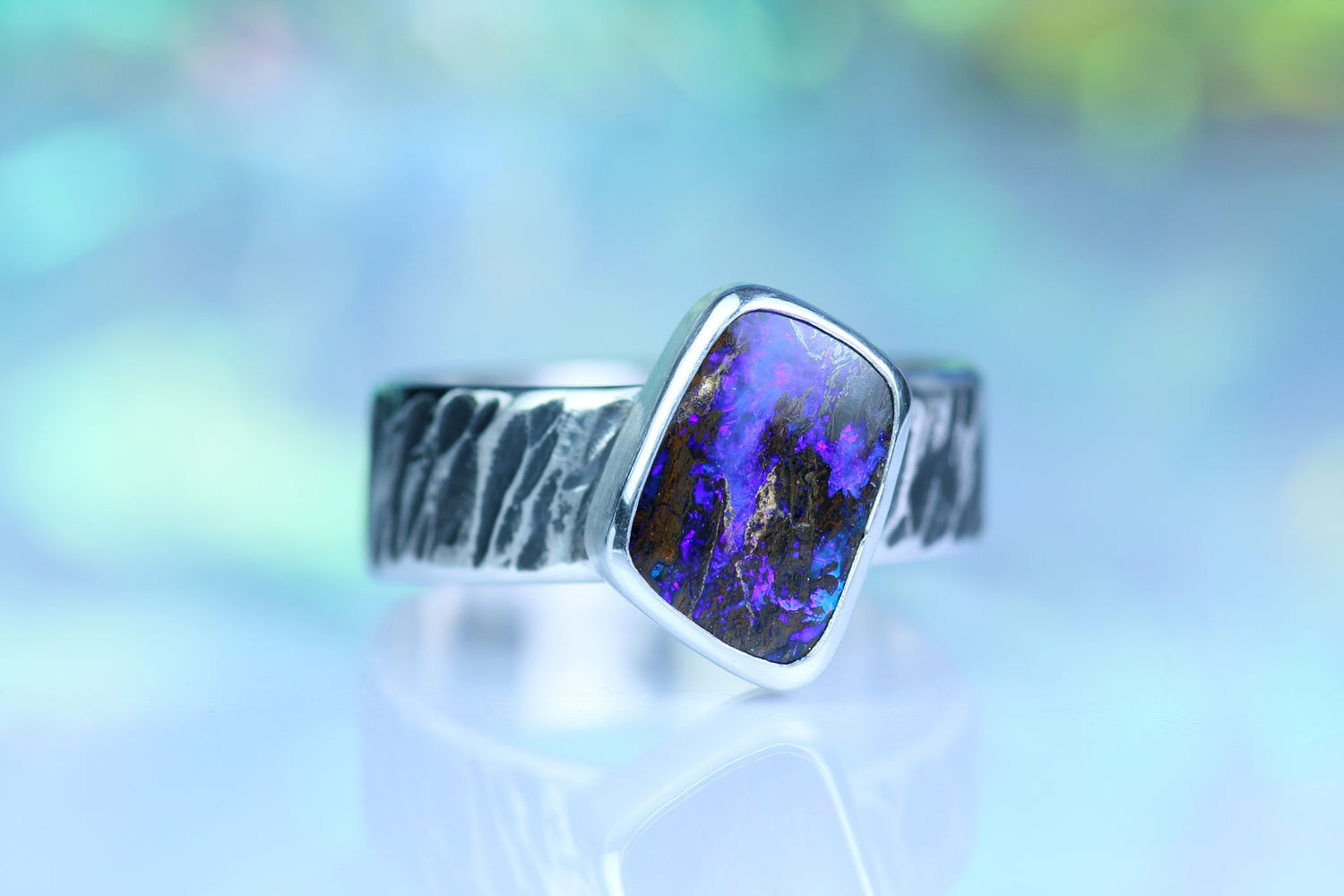 NAMIR INDIGO silver ring with Australian opal · EU 59