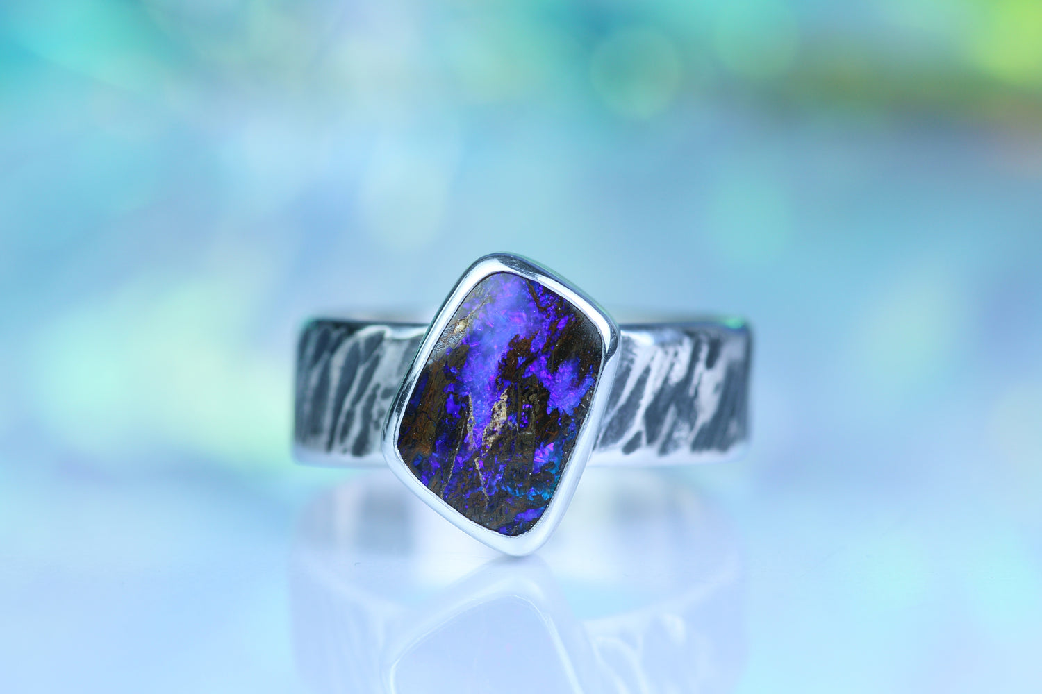 NAMIR INDIGO silver ring with Australian opal · EU 59