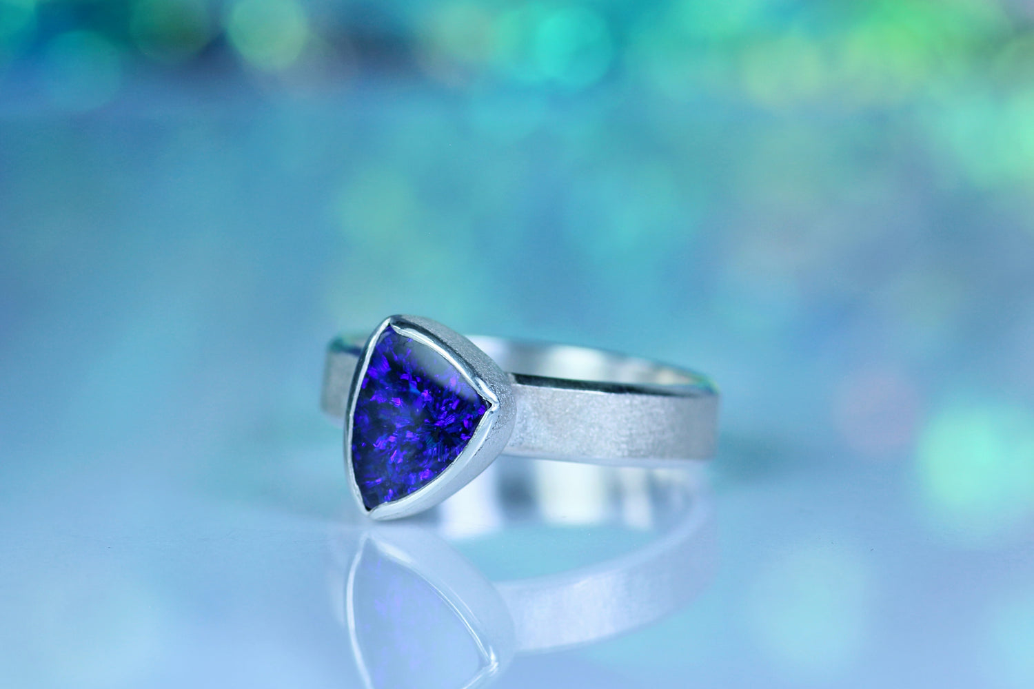 STELLA OSCURA Silver Ring with Australian Opal – Ring Size EU 57