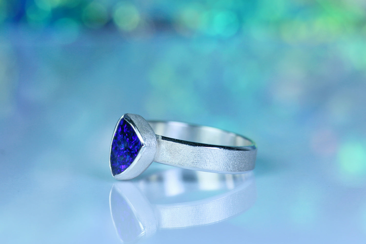 STELLA OSCURA Silver Ring with Australian Opal – Ring Size EU 57