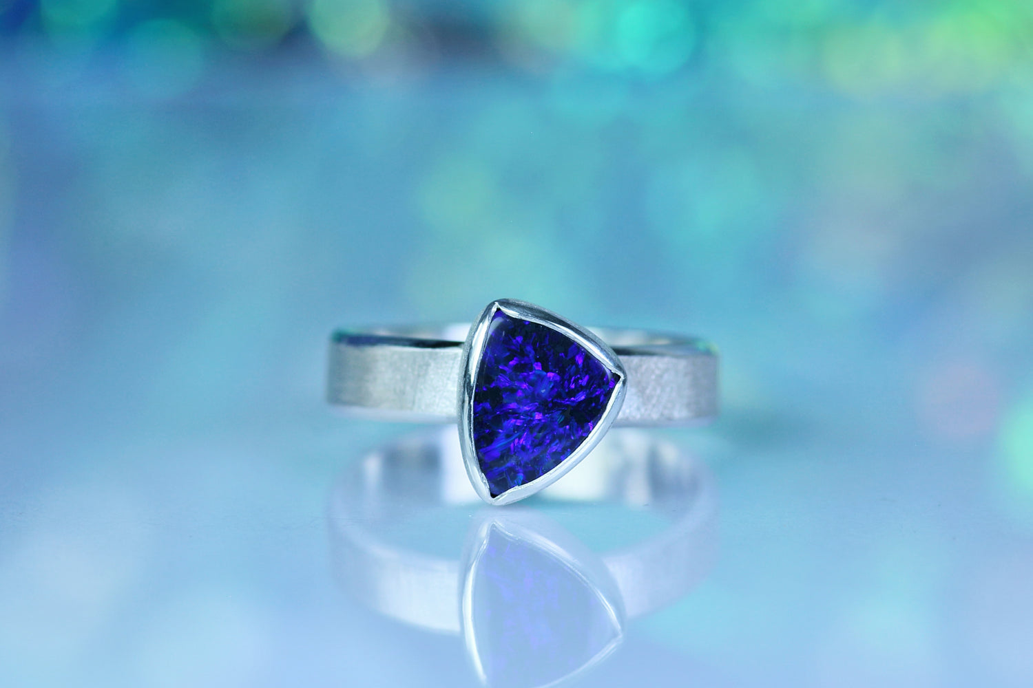 STELLA OSCURA Silver Ring with Australian Opal – Ring Size EU 57