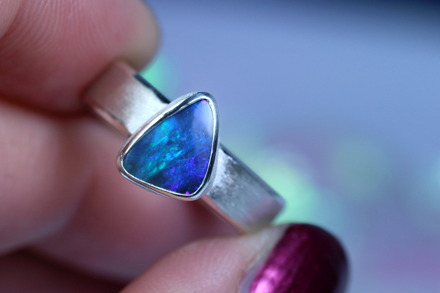 MARIS ASTRALIS silver ring with Australian opal · EU 58